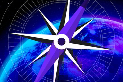 Illustration of a compass with the Earth behind it